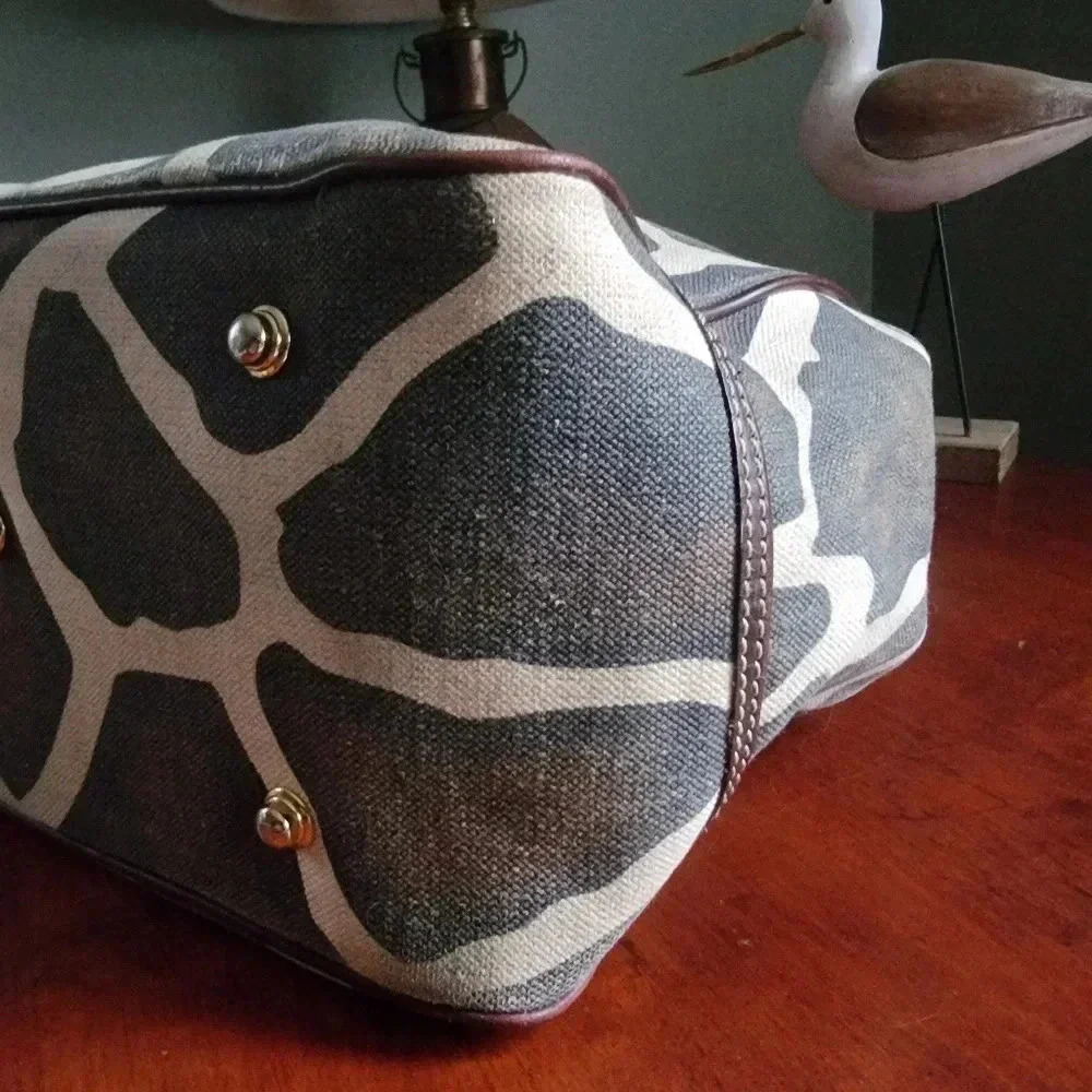 Dooney & Bourke Giraffe Print Safari Tote Brown Leather Canvas Bag - Picture 6 of 16